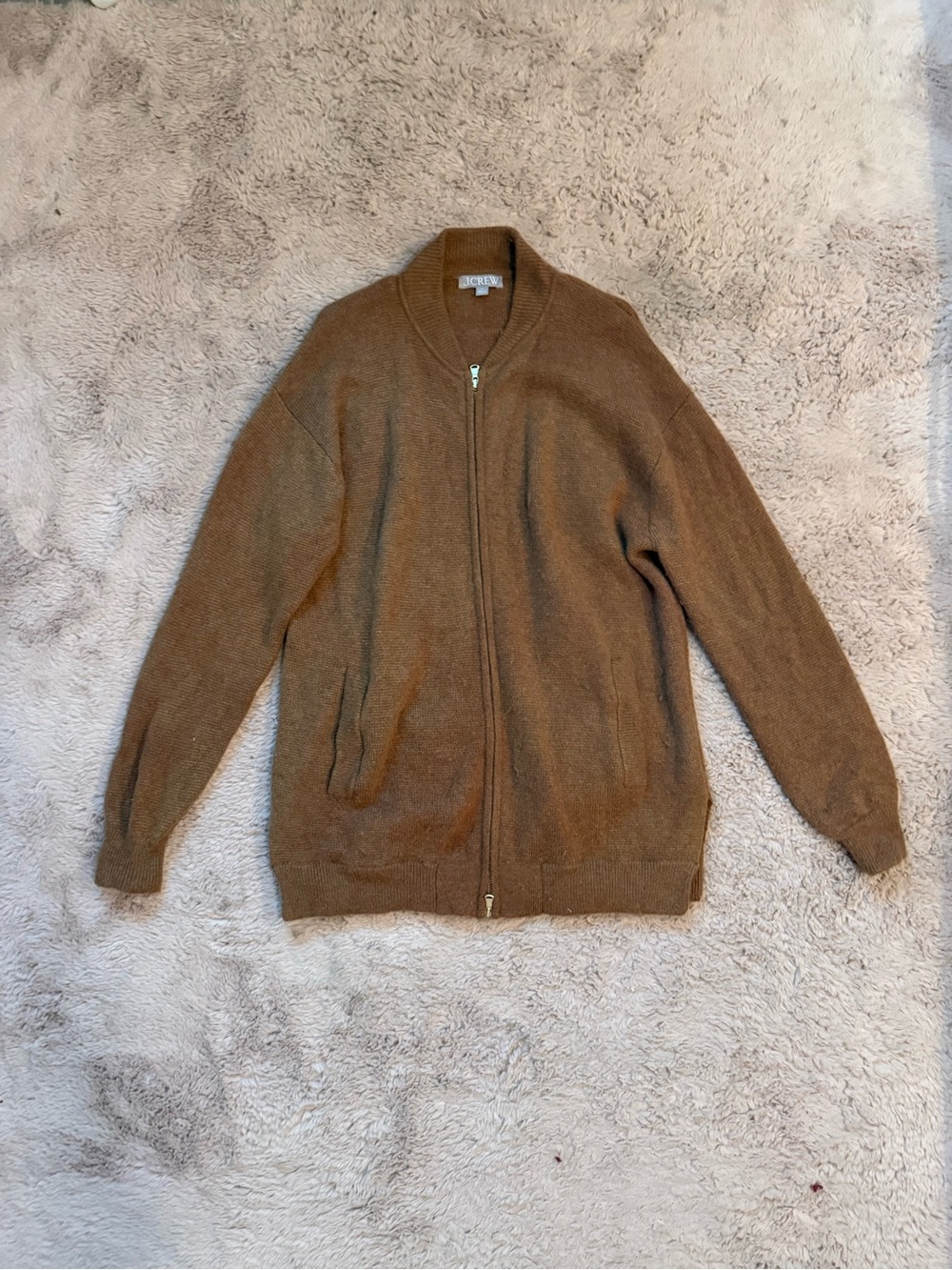 J. Crew Men's Brown Zip-Up Wool Blend Sweater